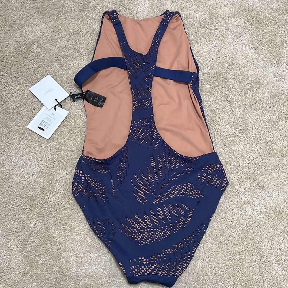 Onia Yvette navy blue palm lace design one piece NWT Size XS - Picture 5 of 5